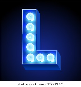 Vektor festliches Alphabet mit blauer Lampe. Buchstabe L