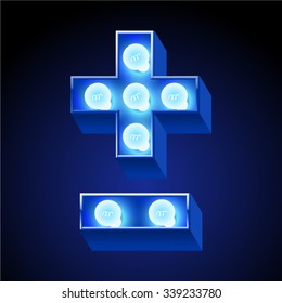 Vector festive alphabet with blue lamp. Symbols 8