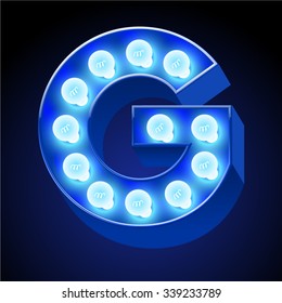 Vector festive alphabet with blue lamp. Letter G