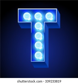 Vector festive alphabet with blue lamp. Letter T