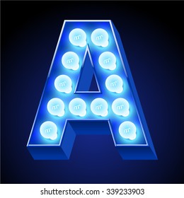 Vector festive alphabet with blue lamp. Letter A