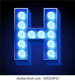 Vector festive alphabet with blue lamp. Letter H
