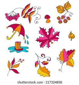 Vector festive  autumn leaves doodles set for your design