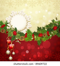 Vector  festive background with Christmas garland and balls