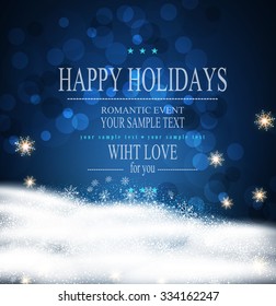 Vector festive background for Christmas and New Year with snowflakes and snow