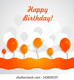 Vector festive background with orange balloons and a greeting of "happy birthday"