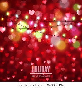 Antecedentes festivos vectoriales para el Día de San Valentín con corazones y guirnaldas brillantes
