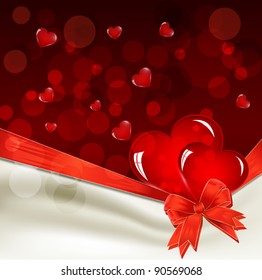 Antecedentes festivos vectoriales para San Valentín con dos corazones y una cinta