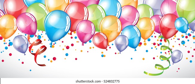Vector festive Balloons background and colorful confetti