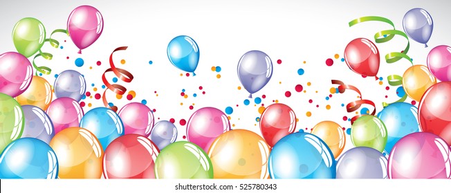 Vector festive Balloons background and colorful confetti