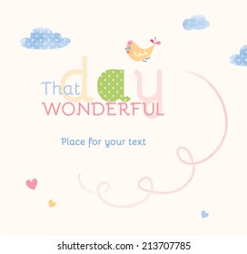 Vector festive banner with bird and clouds and plenty space for text. Greeting card 