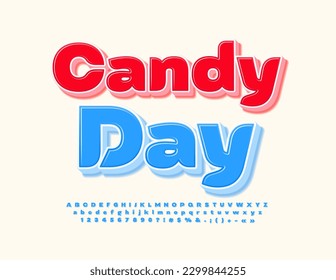 Vector festive banner Candy Days with 3D cute Font. Blue Alphabet Letters, Numbers and Symbols set