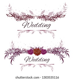 Vector festive borders in Burgundy color. Wedding borders. Templates for invitations. All elements are isolated.