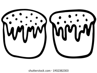 Vector festive cake with Easter bake. Hand drawn doodles on white background
