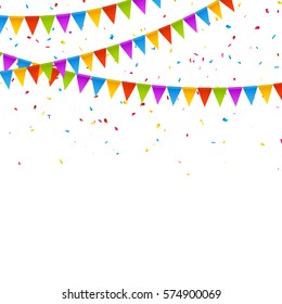 Vector festive card with confetti, party invitation design template. Festive celebration background