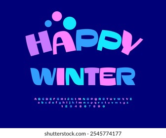 Vector festive card Happy Winter. Artistic Colorful Font. Elegant style Alphabet Letters and Numbers set.