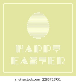 Vector festive card with striped stylish Easter egg and font. Creative design.