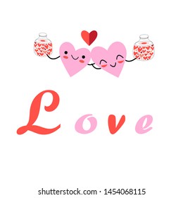 Vector festive cartoon hearts on a white background. Holiday Card for the Day of all lovers.