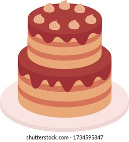 Vector festive chocolate sponge cake with meringue. For a website, postcards.