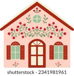 Vector Festive Christmas Decorated Holiday House Illustration