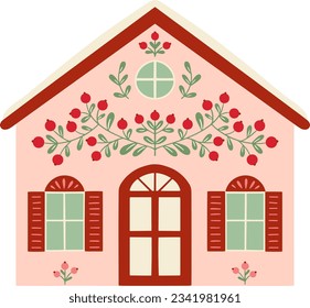 Vector Festive Christmas Decorated Holiday House Illustration