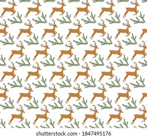 Vector festive Christmas or New Year seamless pattern in deer. eps 10