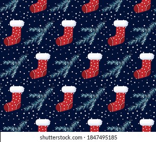 Vector festive Christmas or New Year seamless pattern in Christmas sock eps 10