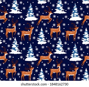 Vector festive Christmas or New Year seamless pattern in deer. eps 10