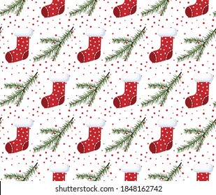 Vector festive Christmas or New Year seamless pattern in Christmas sock eps 10