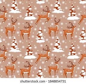 Vector festive Christmas or New Year seamless pattern in deer. eps 10