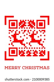 vector festive christmas and new year pattern on ugly sweater stylized as qr code isolated on white background. Pixel prancing deer. useful for New Year and Christmas holidays, postcards, web, print.