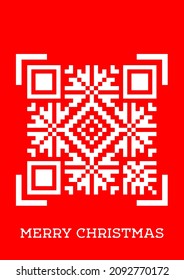 vector festive christmas snowflake pattern stylized as qr code isolated on red background. christmas sweater, embroidery, snowflake, new year. useful for Christmas holidays, greeting cards, prints