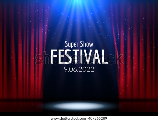 Vector Festive design with lights. Poster for concert,
party, theater, dance template. Stage with Curtains. Poster
Template with Lights 