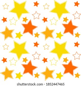 Vector festive design. Seamless vector pattern with orange and yellow stars on a white background scattered.