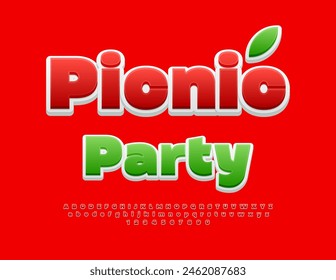 Vector festive emblem Picnic Party. Creative Red Font. Bright Alphabet Letters and Numbers set.
