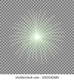 Vector festive firework bursting on transparent background, light effect, green color