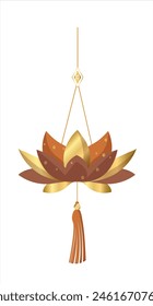 Vector festive flower lotos decoration hanging with diamonds and golden decor for lunar chinese new year celebration. Happy new year lunar.