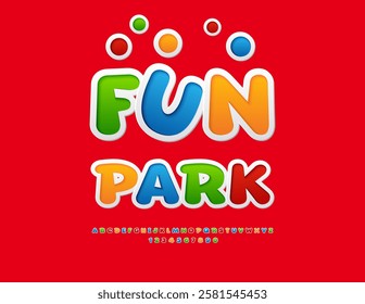 Vector Festive flyer Fun Park. Funny Children Font. Cute Colorful Alphabet Letters and Numbers set.