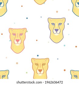 Vector Festive Fun Cheetah with Colorful Confetti seamless pattern background. Perfect for fabric, scrapbooking and wallpaper projects.