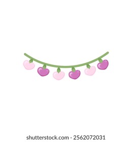 Vector festive garland in the shape of hearts. Stock isolated clipart on a white background. Valentine's Day Element. Graphic design vector illustration
