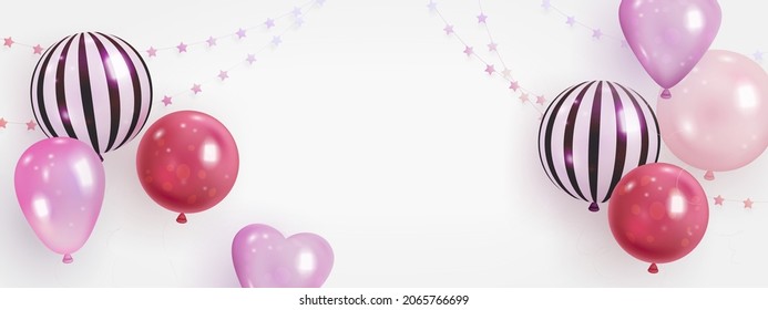 Vector festive greeting card or banner with realistic balloons on light background. Vector illustration
