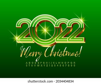 Vector festive Greeting Card Merry Christmas 2022! Creative luxury Font. 3D exclusive Alphabet Letters and Numbers set