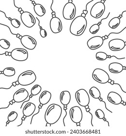 Vector. Festive horizontal banner with copy space for text. Hand drawn oval balloons. Fun outline drawing. Background for birthday parties, greeting cards, Valentine's Day and other advertising items.