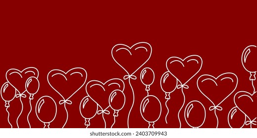 Vector. Festive horizontal banner with copy space for text. Hand drawn balloons. Cute outline drawing. Backdrop for birthday parties, greeting cards, Valentine's Day and other promotional items.