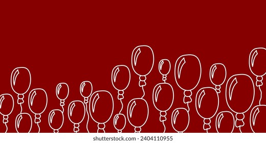 Vector. Festive horizontal banner with copy space for text. Hand drawn oval balloons. Fun outline drawing. Background for birthday parties, greeting cards, Valentine's Day and other advertising items.