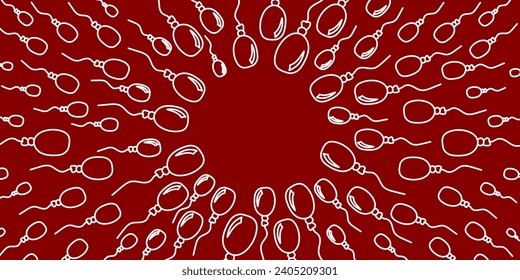 Vector. Festive horizontal banner with copy space for text. Hand drawn oval balloons. Fun outline drawing. Background for birthday parties, greeting cards, Valentine's Day and other advertising items.