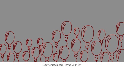 Vector. Festive horizontal banner with copy space for text. Hand drawn oval balloons. Fun outline drawing. Background for birthday parties, greeting cards, Valentine's Day and other advertising items.