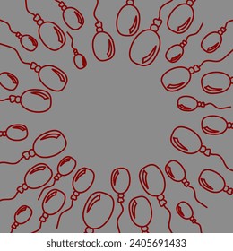 Vector. Festive horizontal banner with copy space for text. Hand drawn oval balloons. Fun outline drawing. Background for birthday parties, greeting cards, Valentine's Day and other advertising items.