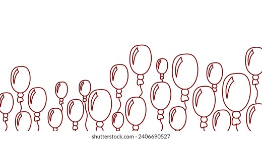 Vector. Festive horizontal banner with copy space for text. Hand drawn oval balloons. Fun outline drawing. Background for birthday parties, greeting cards, Valentine's Day and other advertising items.