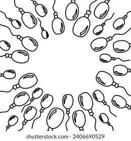 Vector. Festive horizontal banner with copy space for text. Hand drawn oval balloons. Fun outline drawing. Background for birthday parties, greeting cards, Valentine's Day and other advertising items.